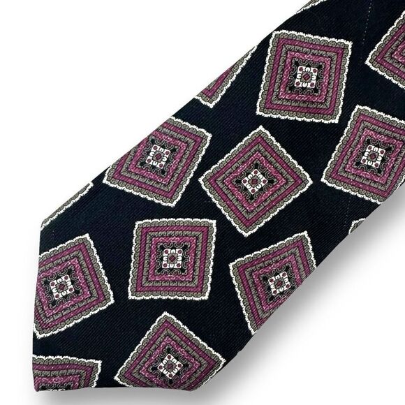 Nordstrom Necktie Square Paisley Mandala Print Black Purple 100% Silk Italian - Picture 1 of 7